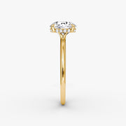 Round Cut - Plain Band Hidden Halo - Classic Engagement Ring- 14 K Gold